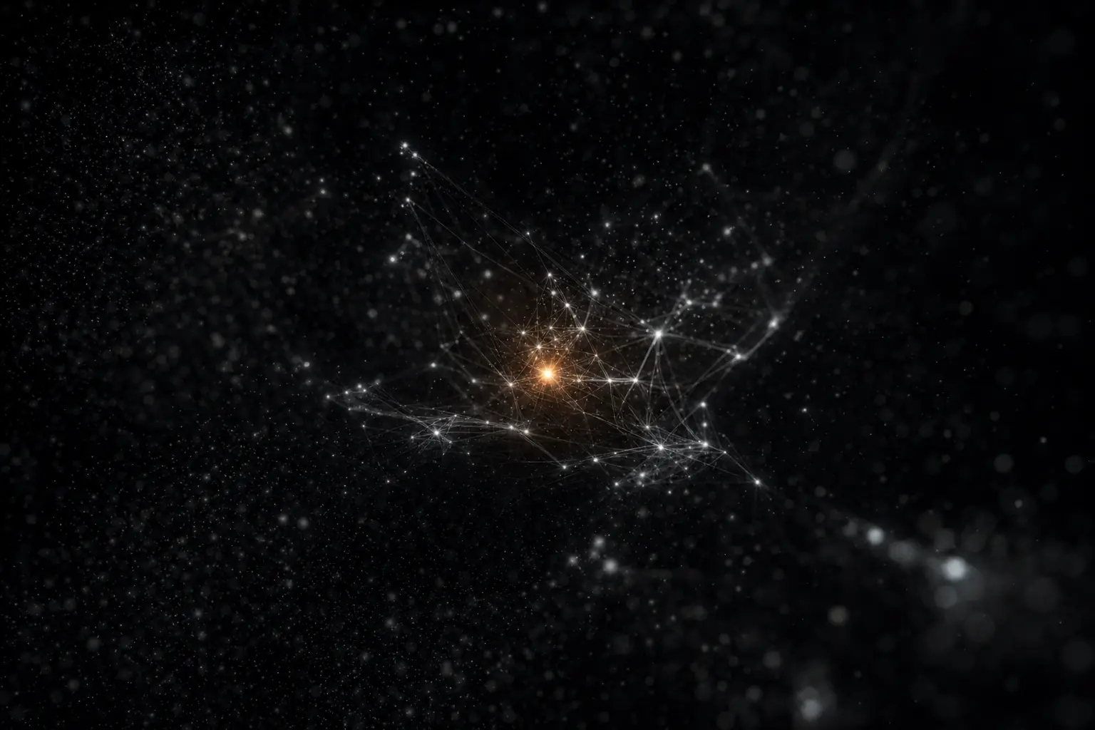 A strange-attractor particle flow, cold body with an amber fast rim